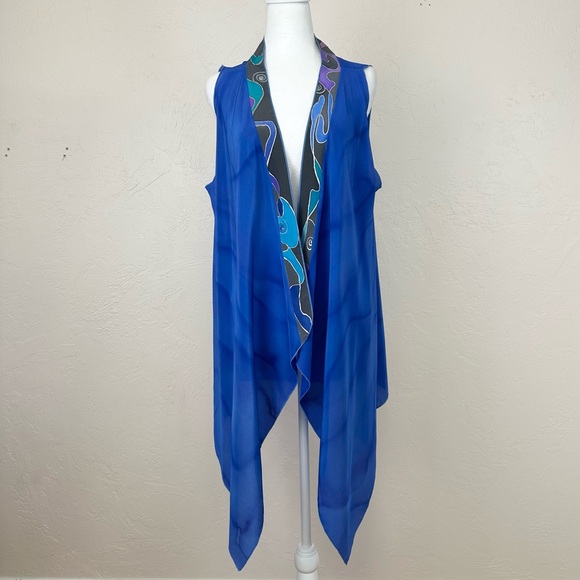 Vintage Maly Cohen Hand Painted Open Silk Blue Multicolor Vest - One Size - Picture 2 of 15